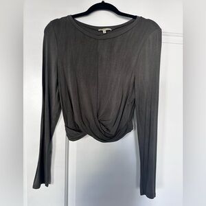 Cozy Casual Long Sleeve Twist-Front Top in Charcoal